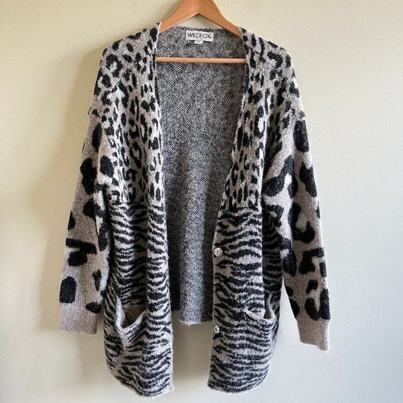 Wildfox Wool Alpaca Blend Avani Animal Print Oversized Cardigan Sweater Size M - Picture 4 of 9